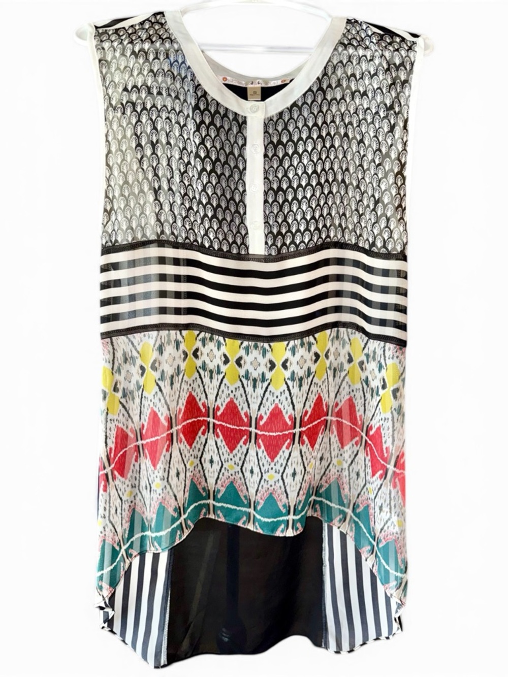 Chelsea & Violet Sleeveless High Low Sheer Tunic Top, Size Small